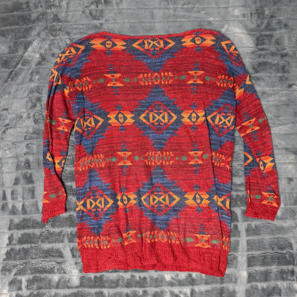 Denim & Supply Ralph Lauren Sweater Womens Medium Red Southwestern Cotton Knit - Picture 5 of 6
